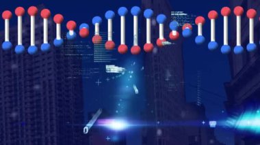 Veri işleme ve bağlantı ağıyla dönen DNA iplikçiklerinin animasyonu. küresel bilim, ağlar, teknoloji ve bağlantılar konsepti dijital olarak oluşturulmuş video.