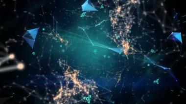 Parlak bağlantı ağlarıyla hareket eden işaretleyicilerin canlandırması. küresel ağlar, teknoloji ve bağlantılar konsepti dijital olarak oluşturulmuş video.