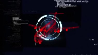 Arkaplanda veri işleme ile dönen 3D uçak çiziminin animasyonu. küresel mühendislik, bilim, ağlar, teknoloji ve bağlantılar konsepti dijital olarak oluşturulmuş video.