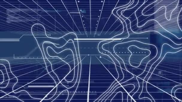 Animación Del Procesamiento Datos Través Líneas Mapa Topográficas Concepto Redes — Vídeos de Stock