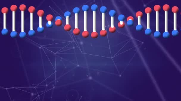 Dna链的动画 紫色背景的连接网络 全球科学 数字接口和技术概念 — 图库视频影像