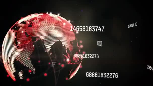 Animatie Van Nummers Die Veranderen Met Globe Netwerk Van Verbindingen — Stockvideo