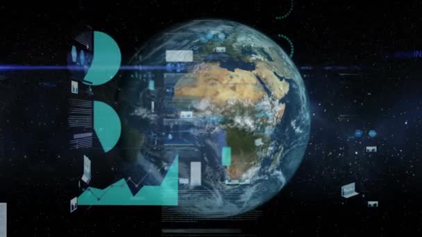 Animação Estatísticas Processamento Dados Todo Mundo Negócio Global Redes Conexões — Vídeo de Stock