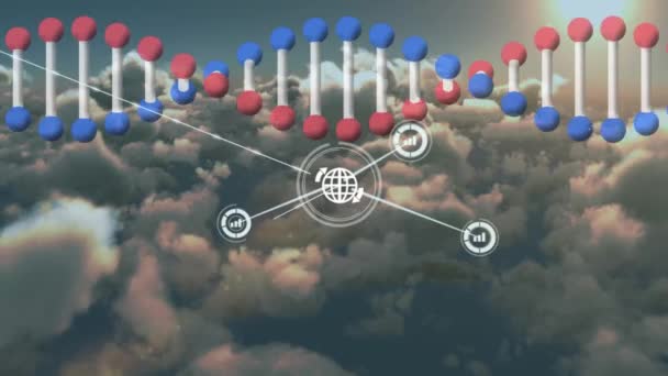 Animation Von Verbindungsnetzwerken Mit Icons Über Das Dna Strang Spinnen — Stockvideo