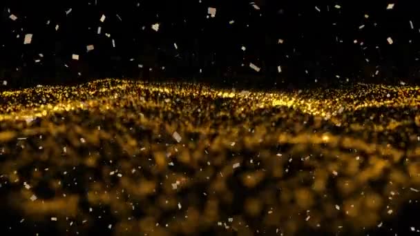 Animatie Van Confetti Vallend Met Gloeiend Oranje Gaas Achtergrond Viering — Stockvideo