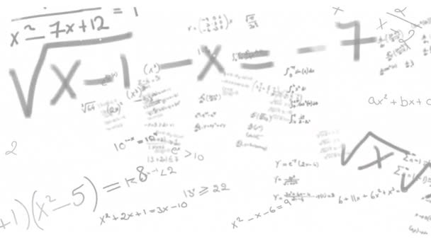 Animation Mathematischer Gleichungen Die Über Weißem Hintergrund Schweben Wissenschaft Mathematik — Stockvideo