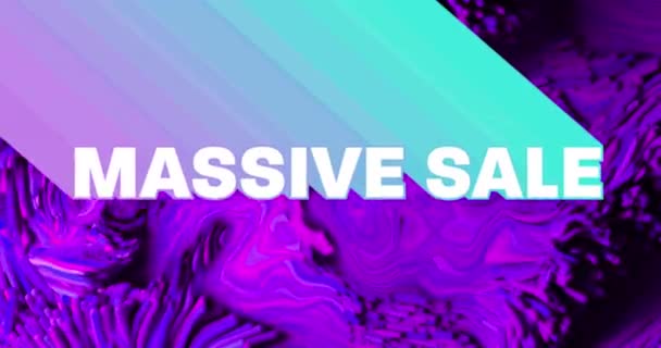 Animace Masivního Prodejního Textu Neonovým Odstínem Abstraktním Tekutým Purpurovým Pozadím — Stock video