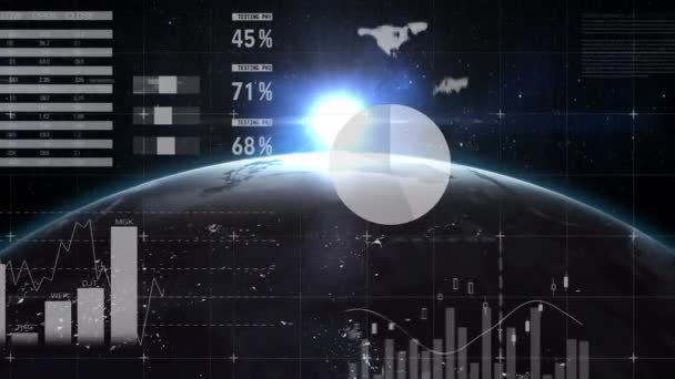 Digital Animering Statistisk Databehandling Mot Ljusfläck Och Glob Som Roterar — Stockvideo