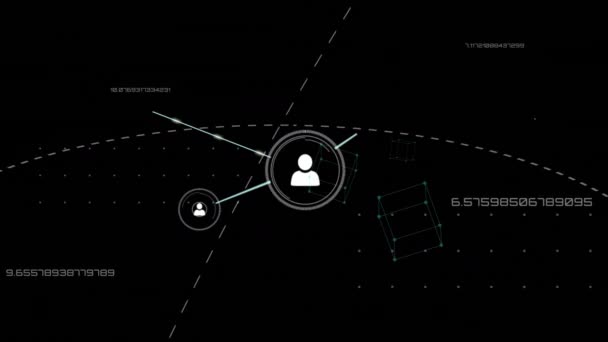 Анимация Обработки Данных Сети Связей Иконками Людей Глобальные Сети Технологии — стоковое видео