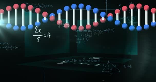 Animace Spřádání Vláken Dna Zpracování Dat Matematických Rovnic Obrazovkách Globální — Stock video