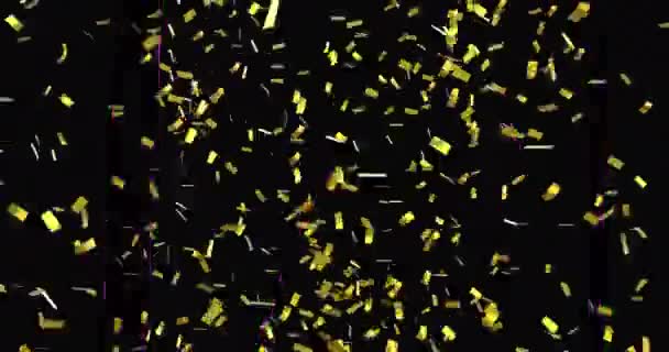 Animatie Van Goud Confetti Vallen Met Neon Lichten Viering Plezier — Stockvideo