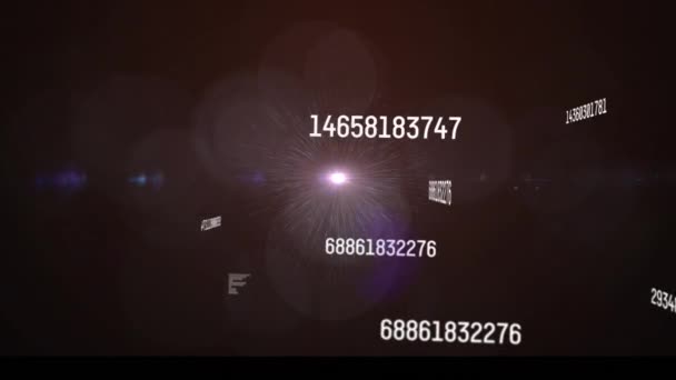 Animering Nummer Förändras Över Glödande Ljus Lila Bakgrund Global Databehandling — Stockvideo