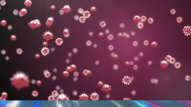 赤色の背景に浮かぶ19個の細胞のアニメーション 世界的なコロナウイルスパンデミックの概念はデジタルで生成され — ストック動画