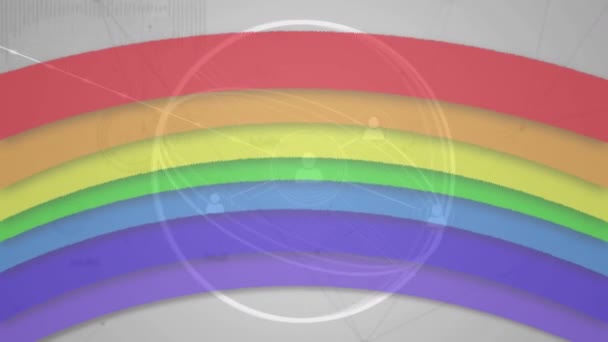 Animation Des Scannings Mit Regenbogenfahne Und Netzwerk Von Verbindungen Globale — Stockvideo