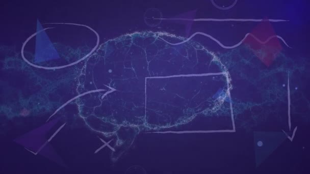 紫色背景下连接人脑和Dna链的网络动画 全球科学 技术和数据处理概念 — 图库视频影像