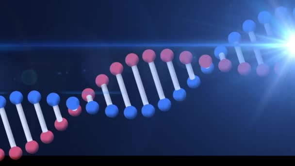 Animation Dna Strand Spinning Glowing Light Blue Background Global Science — Stock Video