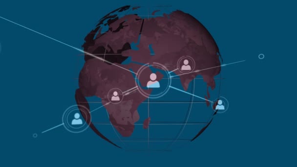 Animation Réseaux Connexions Travers Globe Sur Fond Bleu Connexions Globales — Video