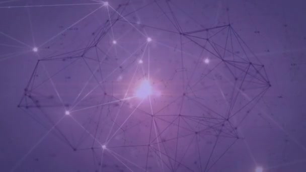 紫色の背景に輝く光との接続のネットワークのアニメーション 世界中の科学 データ処理の概念デジタルで生成されたビデオ — ストック動画
