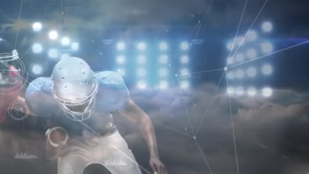 Animazione Della Rete Connessioni Movimento Terra Proiettori Giocatori Football Americano — Video Stock