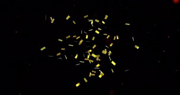 Animation Von Konfetti Das Über Glühende Lichter Auf Schwarzem Hintergrund — Stockvideo