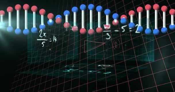 Animazione Del Filamento Del Dna Elaborazione Dei Dati Equazioni Matematiche — Video Stock