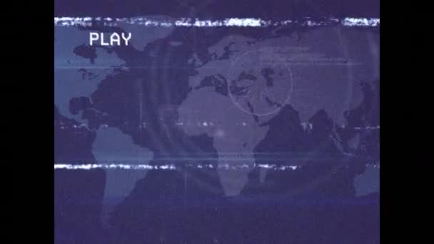 Анимация Воспроизведения Цифрового Интерфейса Экране Сетью Соединений Фиолетовом Фоне Глобальные — стоковое видео