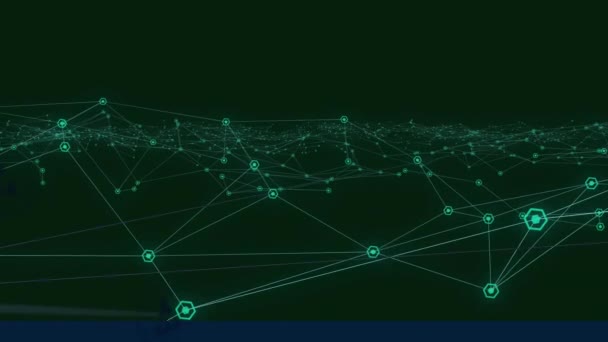 Анимация Сети Светящихся Зеленых Связей Иконами Людей Глобальных Соединений Технологий — стоковое видео