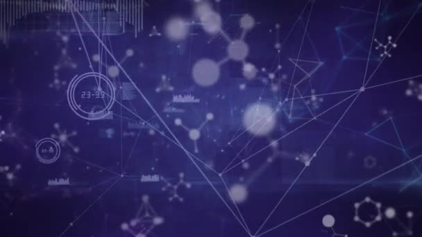Animação Redes Conexões Com Moléculas Fundo Azul Conceito Global Ciência — Vídeo de Stock