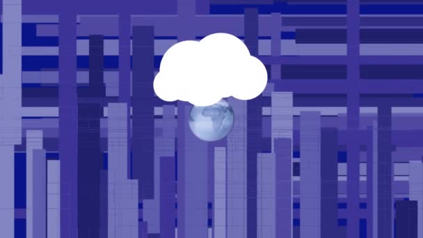 Animation Nuages Numériques Rotation Globe Réseau Connexions Sur Fond Bleu — Video