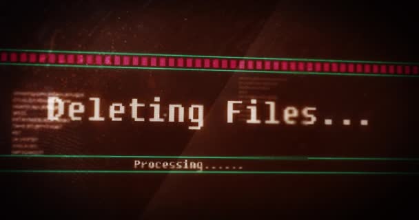 Animación Eliminación Archivos Procesamiento Texto Intermitente Interfaz Digital Tecnología Global — Vídeo de stock