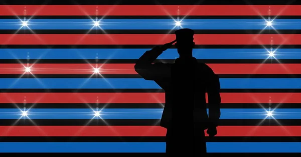 Composition Male Soldier Saluting American Flag American Patriotism Independence Celebration — Stock Photo, Image