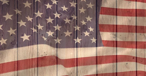 Sammansättning Amerikansk Flagga Över Träbord Amerikansk Patriotism Oberoende Och Firande — Stockfoto