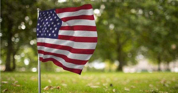 Composición Bandera Americana Sobre Parque Patriotismo Americano Concepto Independencia Celebración —  Fotos de Stock