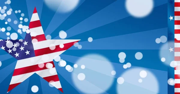 アメリカンフラッグで着色された星の上に白い円の組成 アメリカの愛国心独立とお祝いの概念をデジタルで生成されたイメージ — ストック写真