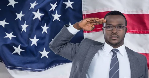 Composition Businessman Saluting American Flag American Patriotism Independence Celebration Concept — Stock Photo, Image