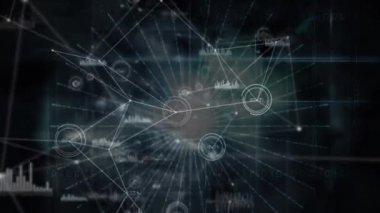 Siyah zemin üzerinde ışık izlerine karşı bağlantı ve veri işleme ağı. küresel ağ ve teknoloji kavramı