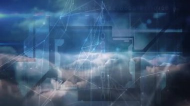 Gökyüzündeki bulutlarda ikili kodlama veri işlemesine karşı bağlantılar ağı. küresel ağ ve teknoloji kavramı