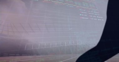 Elin silüetine karşı borsa verileri işliyor ve beyzbol sopasını spor sahasına veriyor. Spor yarışması ve turnuva konsepti