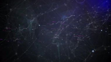 Siyah arkaplana karşı bağlantı ağının ve ışık izlerinin dijital animasyonu. küresel ağ ve teknoloji kavramı