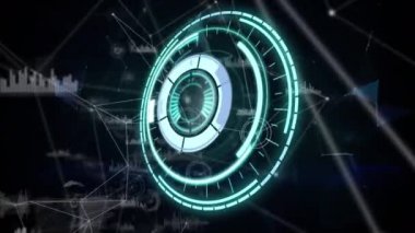 Plexus ağlarının dünya çapındaki bağlantılarına karşı bağlantı ve veri işleme ağı üzerinde yuvarlak tarayıcı. küresel ağ ve teknoloji kavramı