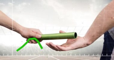 Ağ üzerinde hareket eden yeşil grafikler, beyzbol sopasını spor sahasına karşı uzatıyor. Spor yarışması ve turnuva konsepti