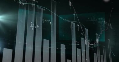 Yeşil arkaplanda matematiksel denklemlerle ekranlara karşı istatistiksel veri işleme. veri ve matematiksel araştırma teknolojisi kavramı