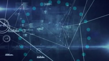 Mavi arkaplanda veri işlemeye karşı bağlantı ağının dijital animasyonu. küresel ağ ve teknoloji kavramı