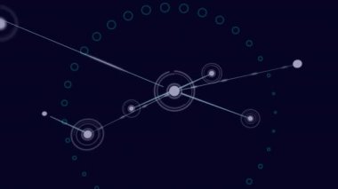 Küreye karşı bağlantı ağının dijital animasyonu mavi arkaplanda daireler oluşturuyor. küresel ağ ve teknoloji kavramı