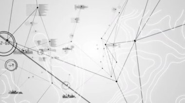 Gri arkaplandaki bağlantılar ve veri işleme ağı üzerinde topografi. küresel ağ ve teknoloji kavramı