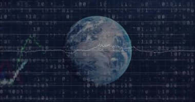 Finansal veri işlemenin dijital animasyonu, dünya ve siyah arkaplanda ikili kodlama. küresel finans ve ağ kurma kavramı