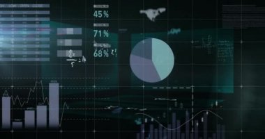 Siyah arkaplana karşı istatistiksel veri işlemesine karşı yüzen matematiksel denklemler. bilgisayar arayüzü ve teknoloji kavramı