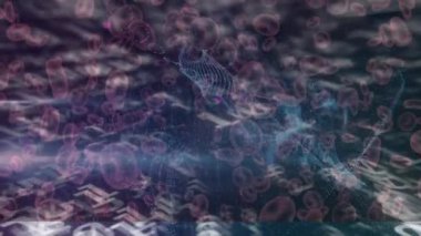 Covid-19 hücresi, kan damarları üzerindeki asma kilit ikonu üzerinde ikili kodlama veri işlemesine karşı. Coronavirus covid-19 tıbbi araştırma konsepti