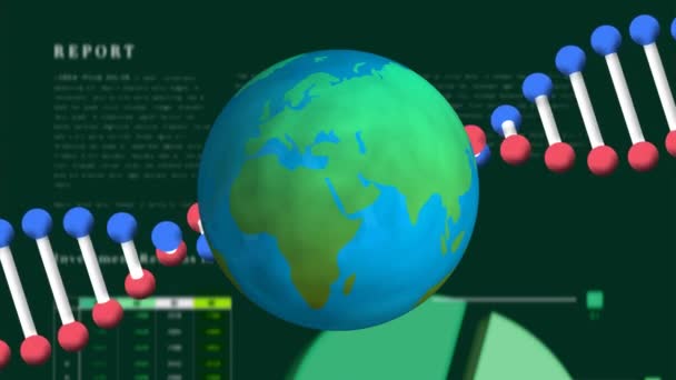 Animación Digital Globo Estructura Adn Girando Contra Informe Anual Segundo — Vídeos de Stock