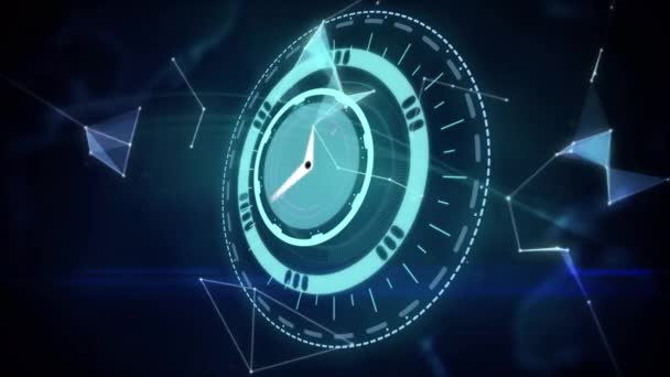 Animación Digital Del Reloj Neón Corriendo Contra Globo Giratorio Red — Vídeos de Stock